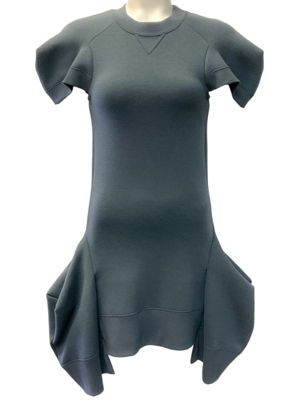Sacai Grey Cap Sleeve Sweatshirt Dress with Flounce Hem